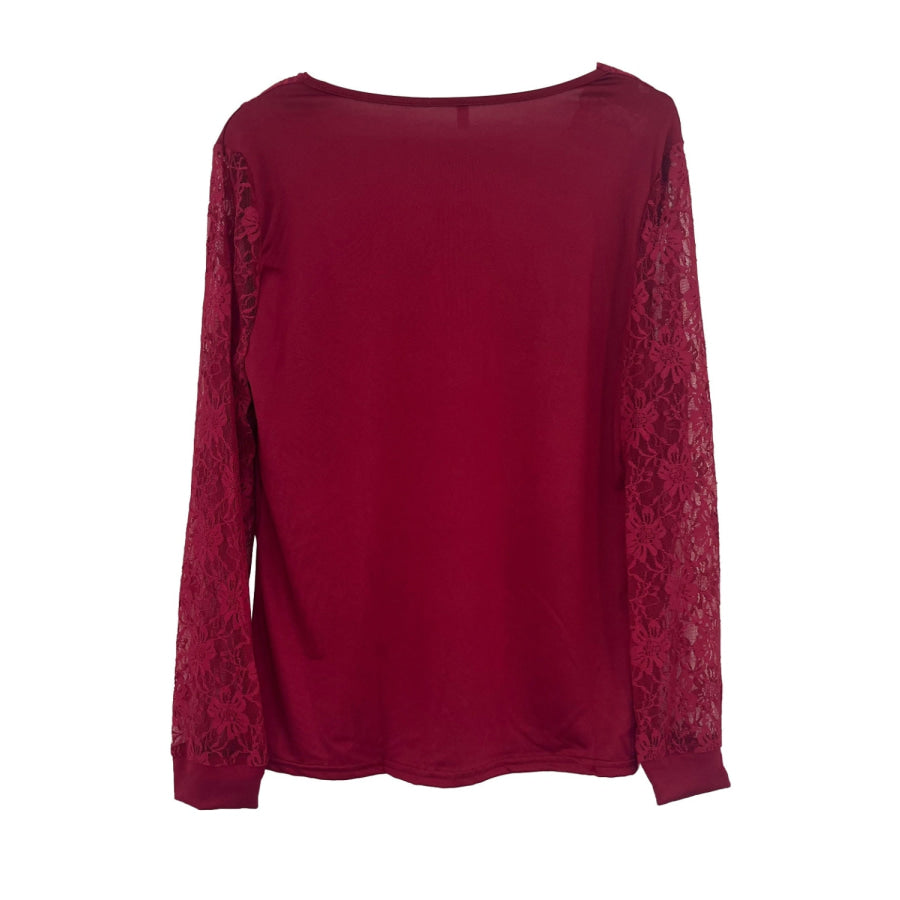 Full Size Lace Detail V-Neck Long Sleeve Blouse Apparel and Accessories