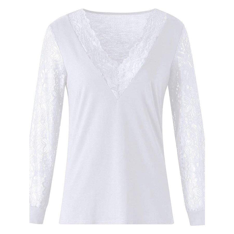 Full Size Lace Detail V-Neck Long Sleeve Blouse Apparel and Accessories