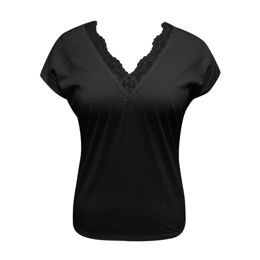 Full Size Lace Detail V - Neck Short Sleeve Blouse Apparel and Accessories