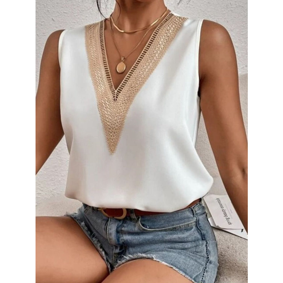 Full Size Lace Detail V-Neck Tank Apparel and Accessories