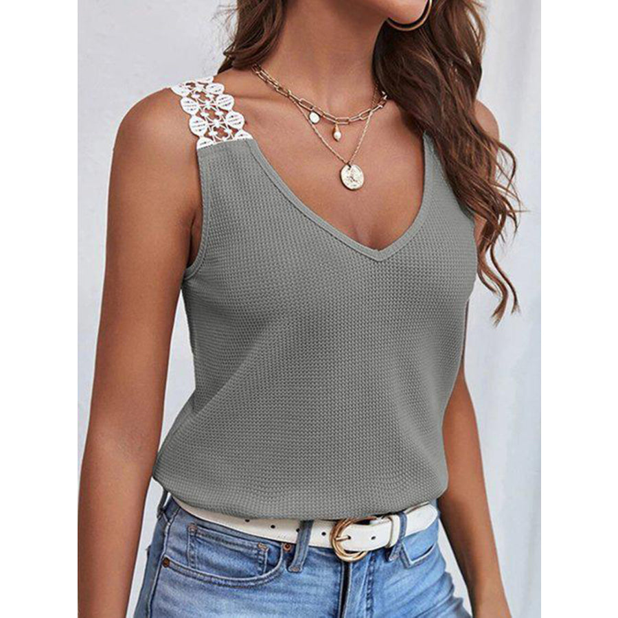 Full Size Lace Detail V - Neck Tank Apparel and Accessories