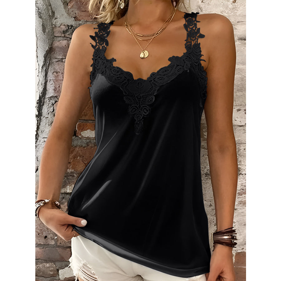 Full Size Lace Detail V-Neck Tank Black / S Apparel and Accessories