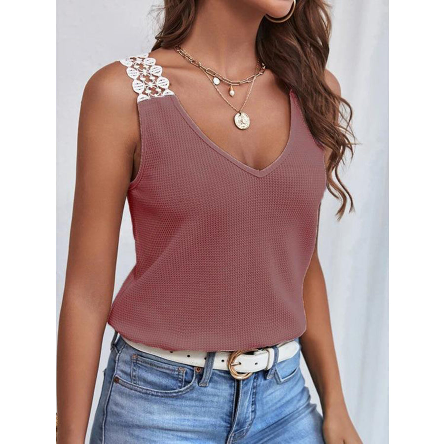 Full Size Lace Detail V - Neck Tank Apparel and Accessories