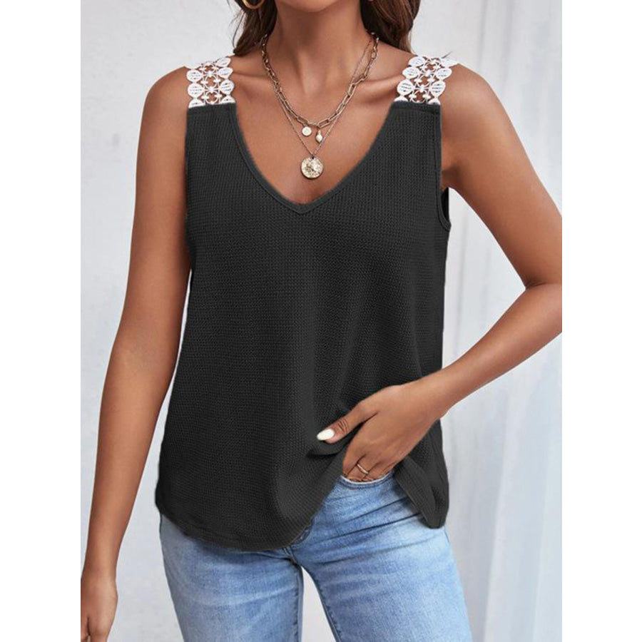 Full Size Lace Detail V - Neck Tank Black / S Apparel and Accessories