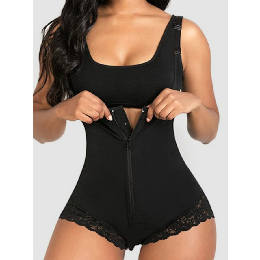 Full Size Lace Detail Wide Strap Shaping Bodysuit Black / S Apparel and Accessories