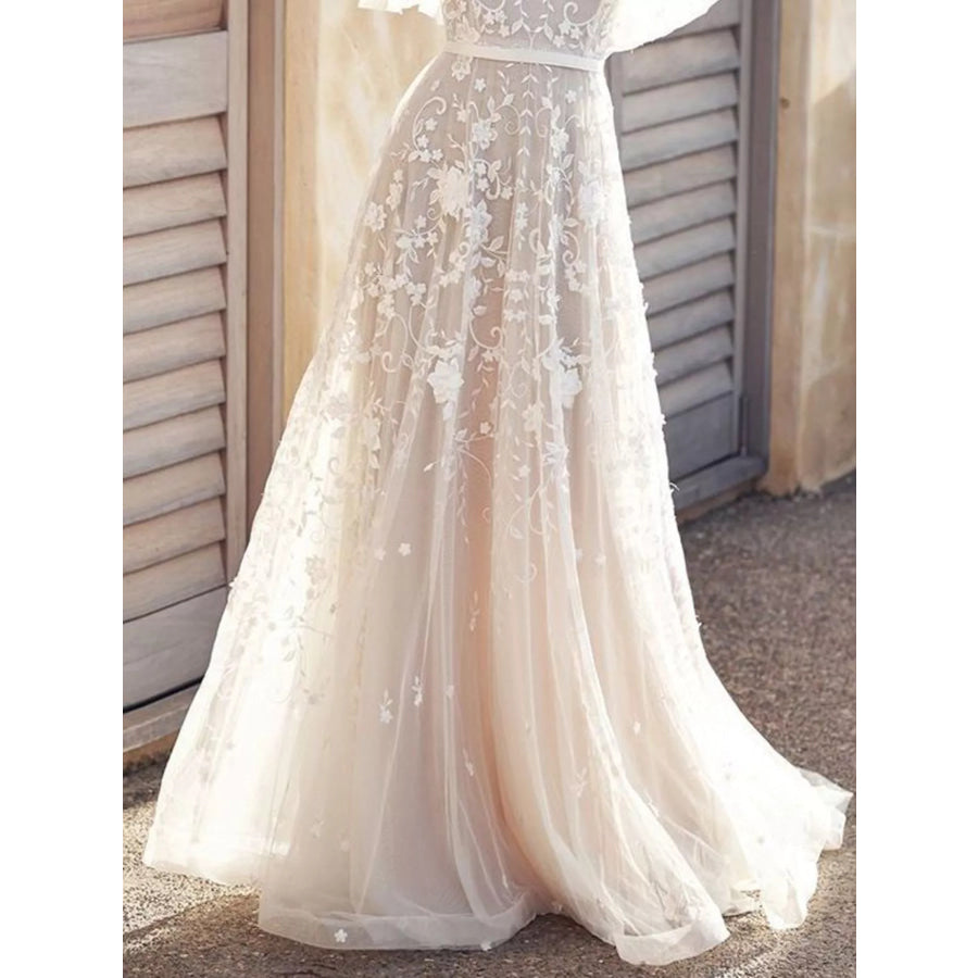 Full Size Lace Flutter Sleeve V-Neck Dress Plus Size Apparel and Accessories