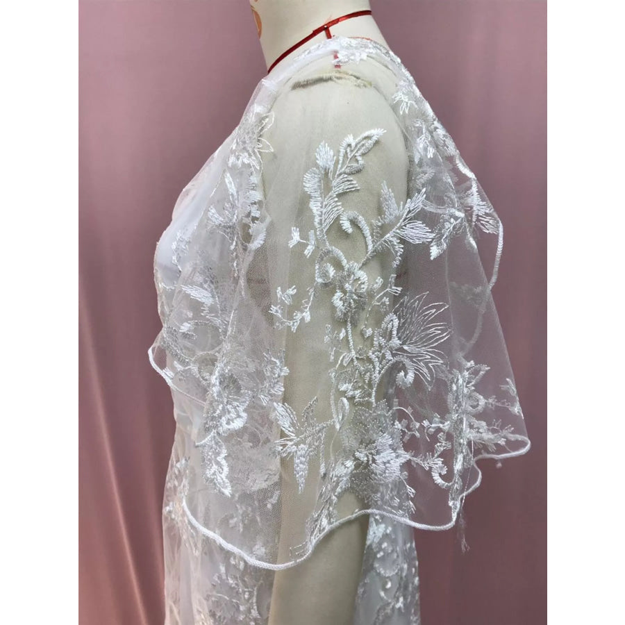 Full Size Lace Flutter Sleeve V-Neck Dress Plus Size Apparel and Accessories