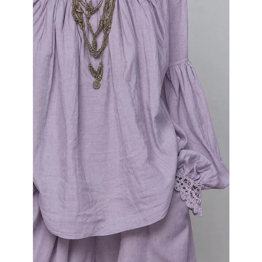 Full Size Lace Mock Neck Long Sleeve Blouse Plus Apparel and Accessories