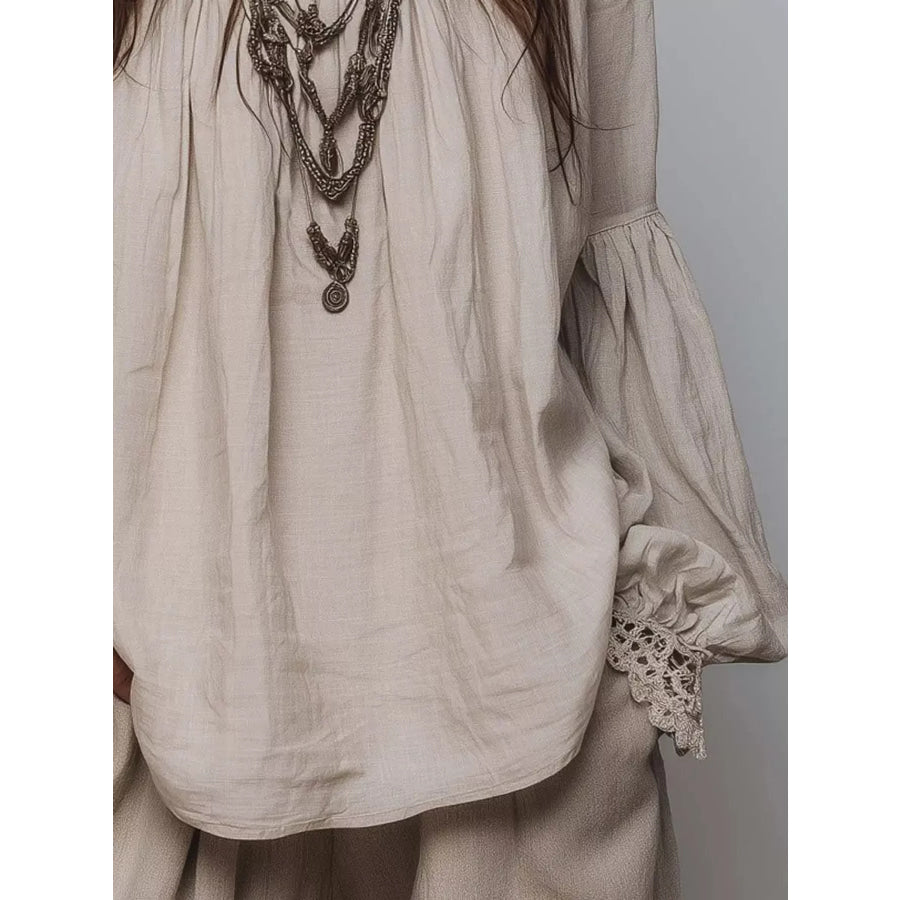 Full Size Lace Mock Neck Long Sleeve Blouse Plus Apparel and Accessories