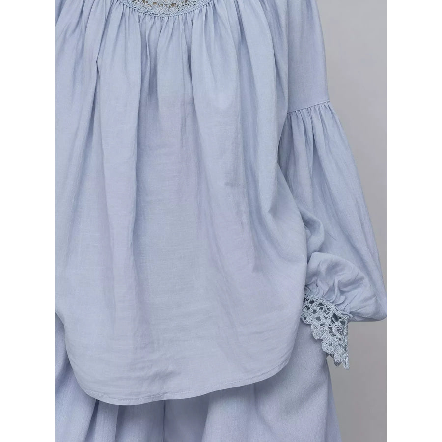 Full Size Lace Mock Neck Long Sleeve Blouse Plus Apparel and Accessories