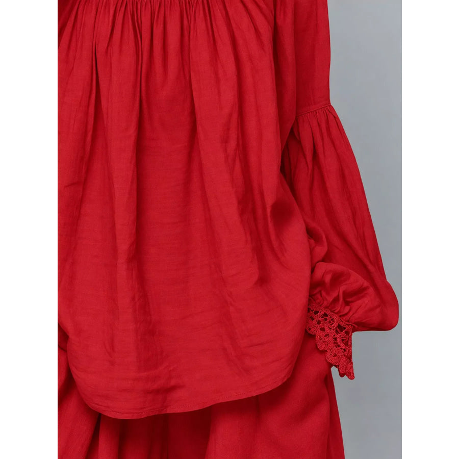Full Size Lace Mock Neck Long Sleeve Blouse Plus Apparel and Accessories