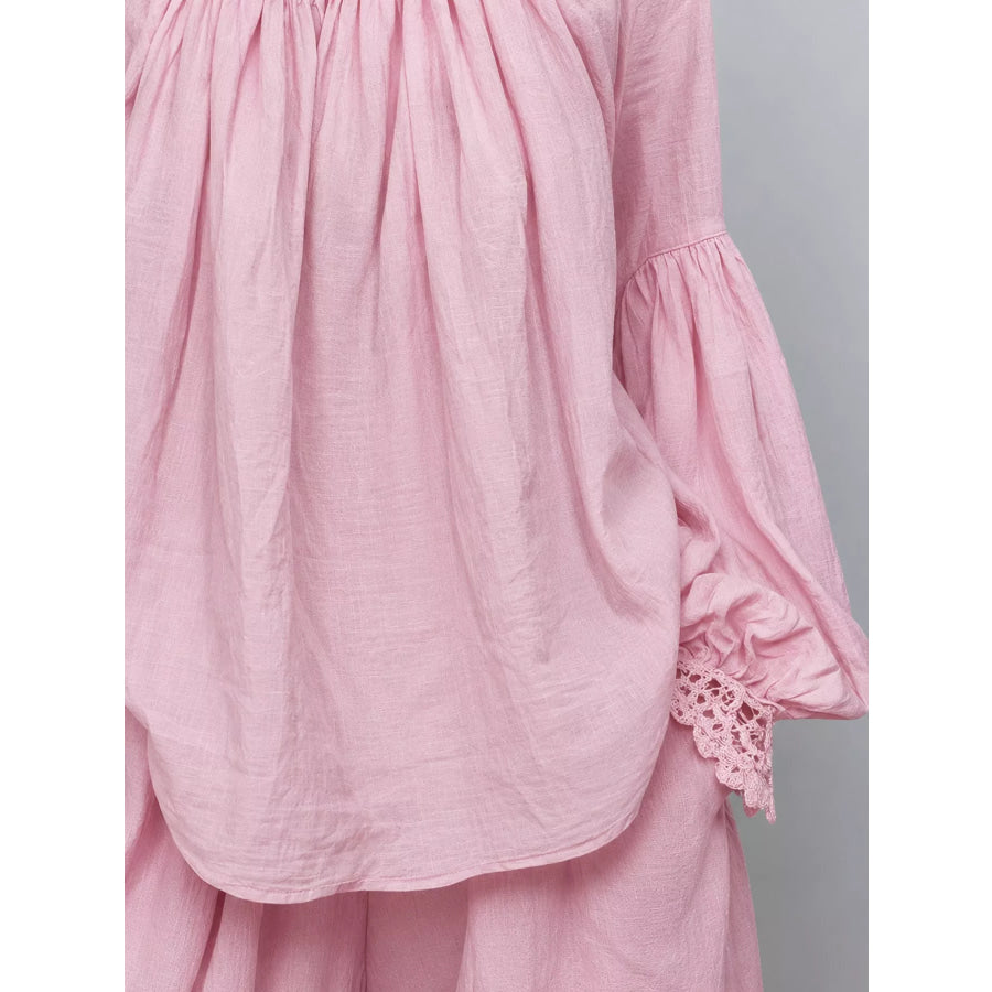 Full Size Lace Mock Neck Long Sleeve Blouse Plus Apparel and Accessories