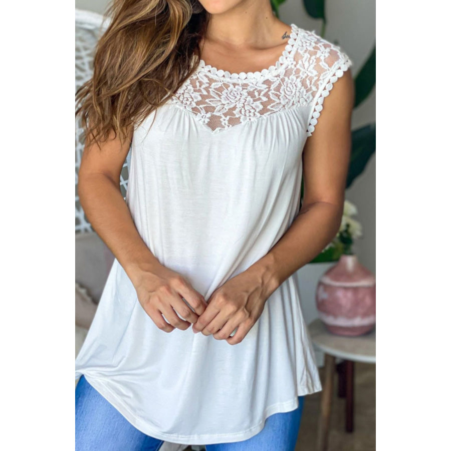 Full Size Lace Round Neck Tank Apparel and Accessories