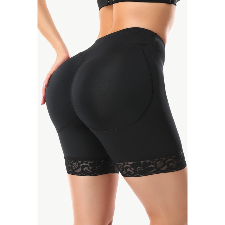 Full Size Lace Trim Lifting Pull-On Shaping Shorts Black / S