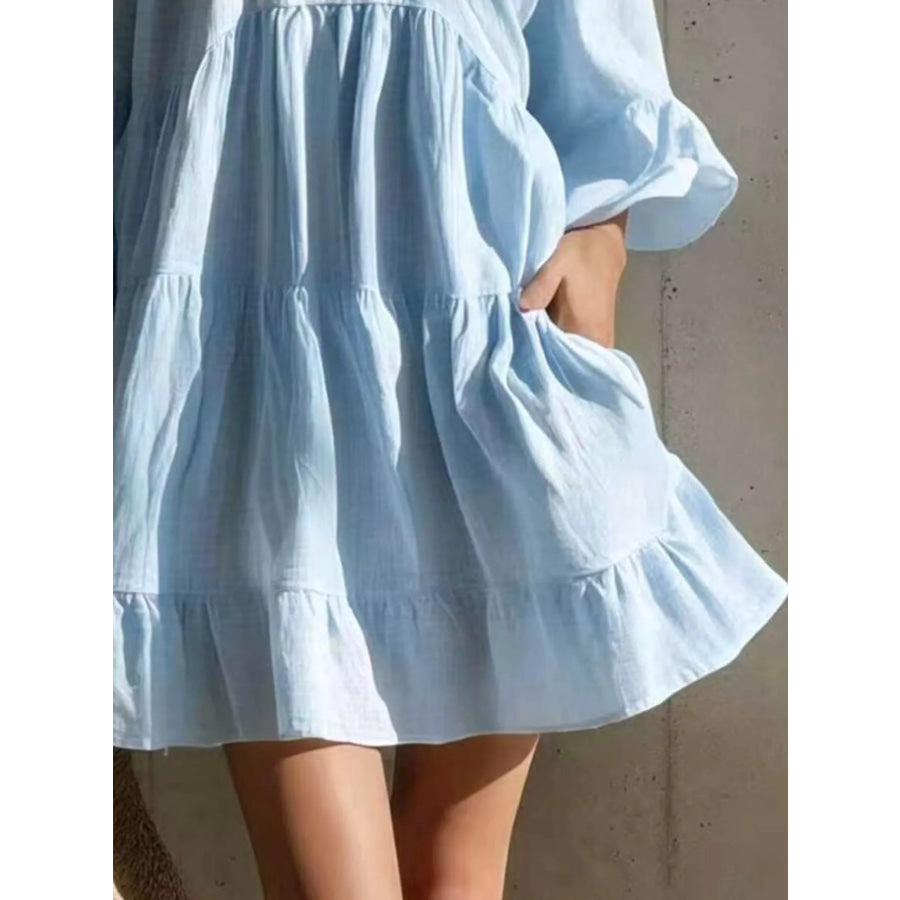 Full Size Lace Trim Puff Sleeve Mini Dress Plus Apparel and Accessories