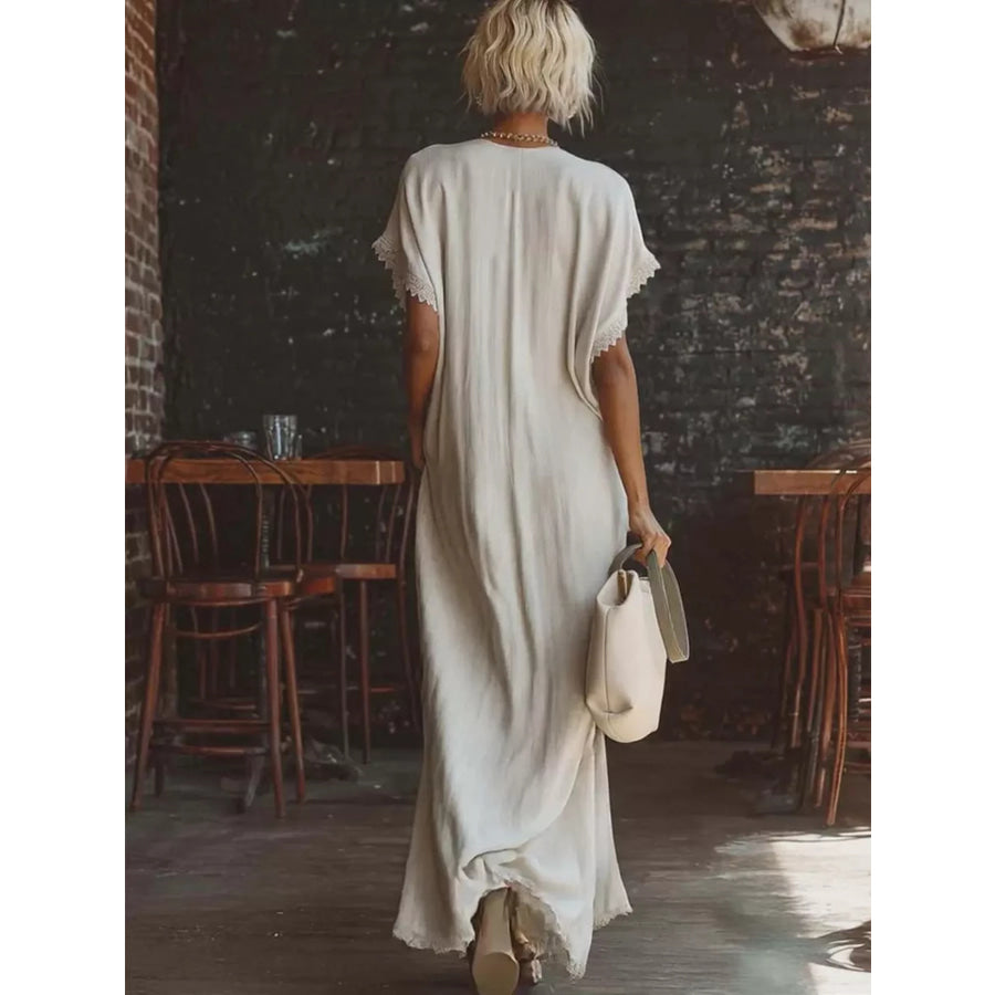 Full Size Lace Trim V-Neck Maxi Dress Plus Size Apparel and Accessories
