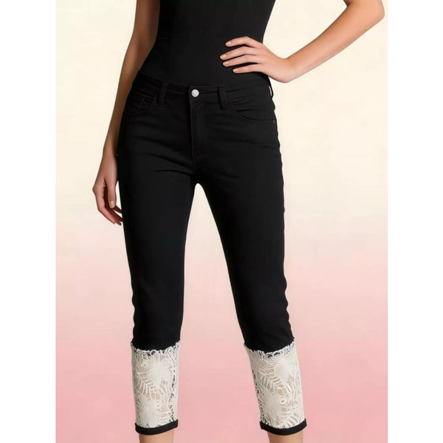 Full Size Lace Trimmed Capri Jeans Plus Size Apparel and Accessories