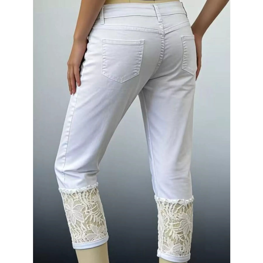 Full Size Lace Trimmed Capri Jeans Plus Size Apparel and Accessories