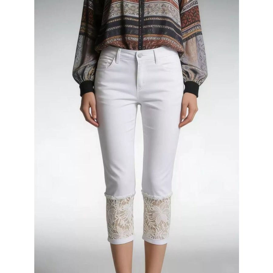 Full Size Lace Trimmed Capri Jeans Plus Size Apparel and Accessories