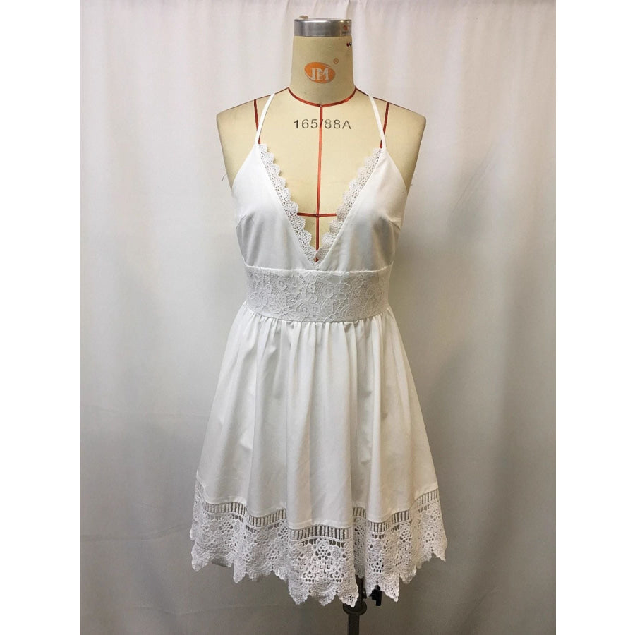 Full Size Lace Trimmed V-Neck Mini Dress Plus Size Apparel and Accessories
