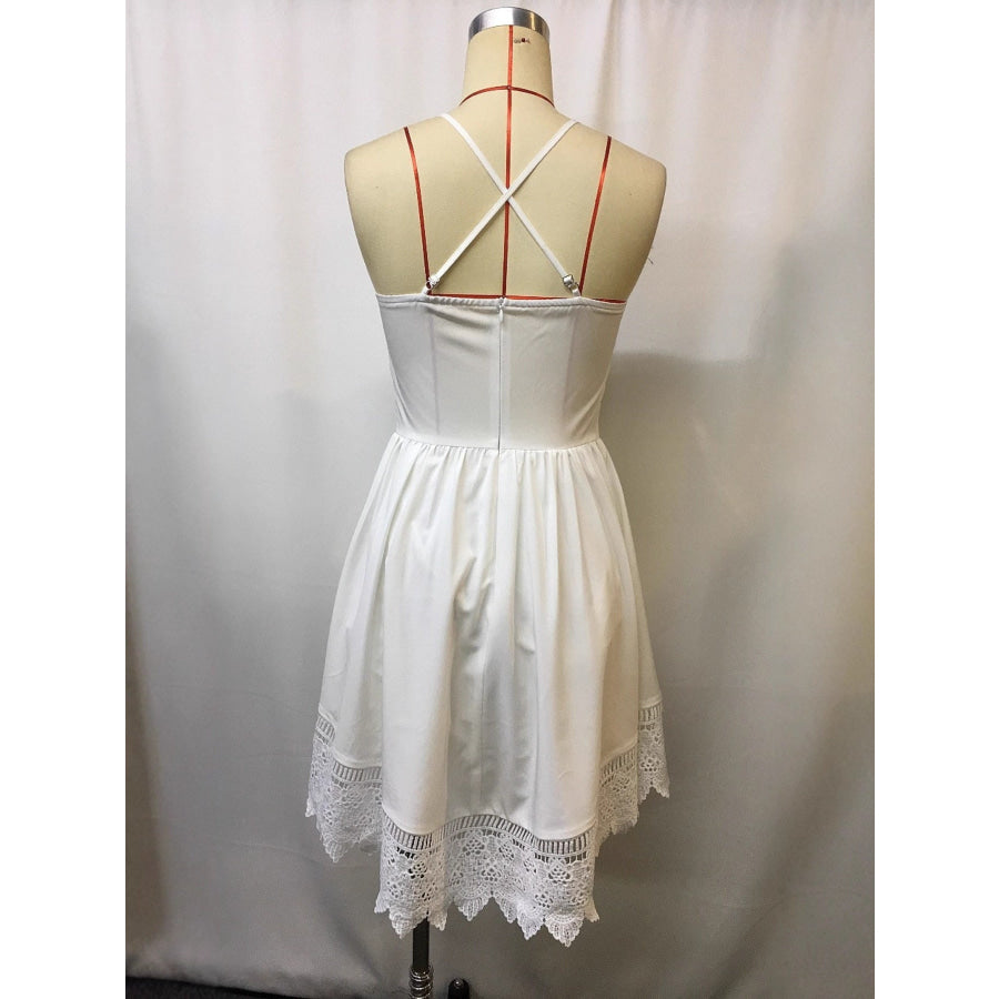 Full Size Lace Trimmed V-Neck Mini Dress Plus Size Apparel and Accessories