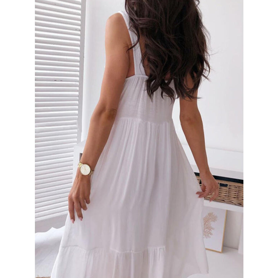 Full Size Lace Trimmed V-Neck Tiered Cami Dress Plus Size Apparel and Accessories