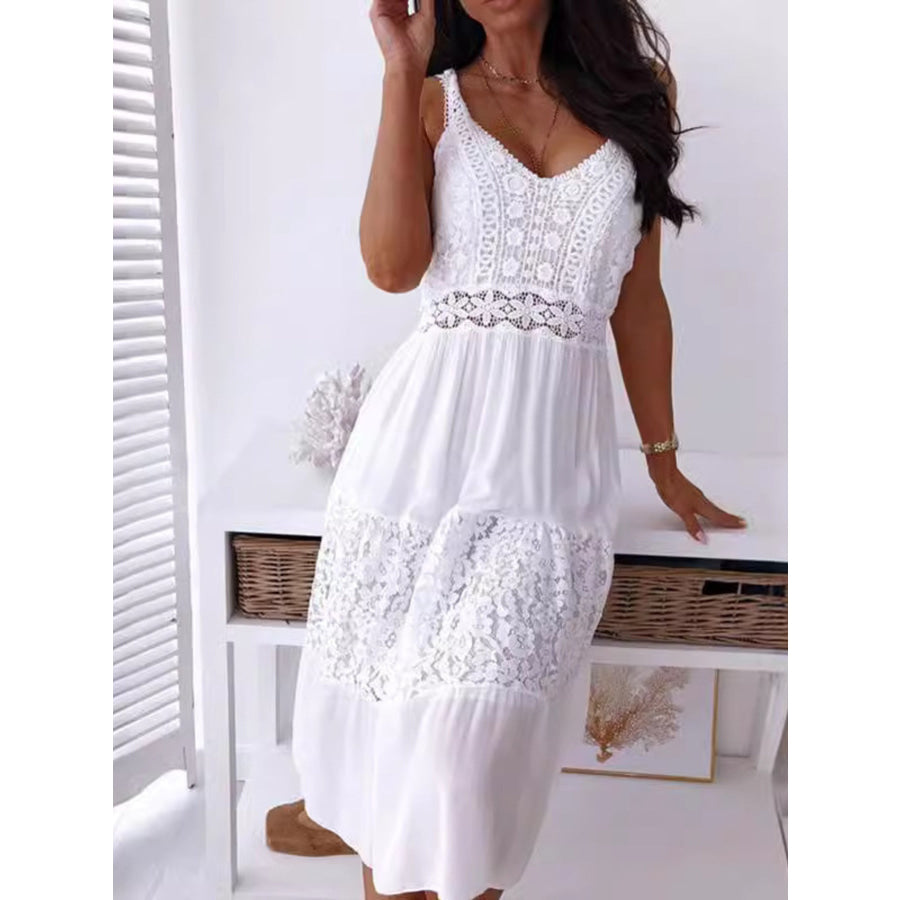 Full Size Lace Trimmed V-Neck Tiered Cami Dress Plus Size Apparel and Accessories