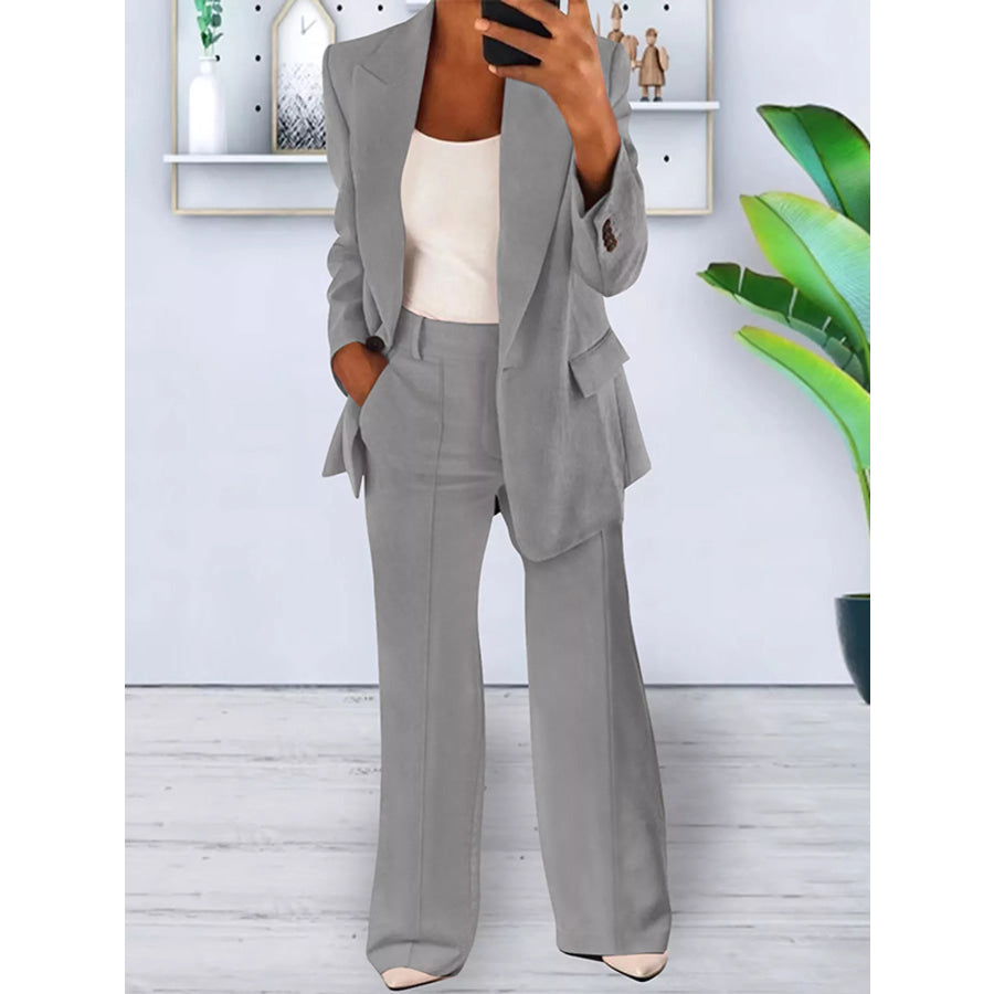 Full Size Lapel Collar Blazer and Pants Set Plus Apparel Accessories