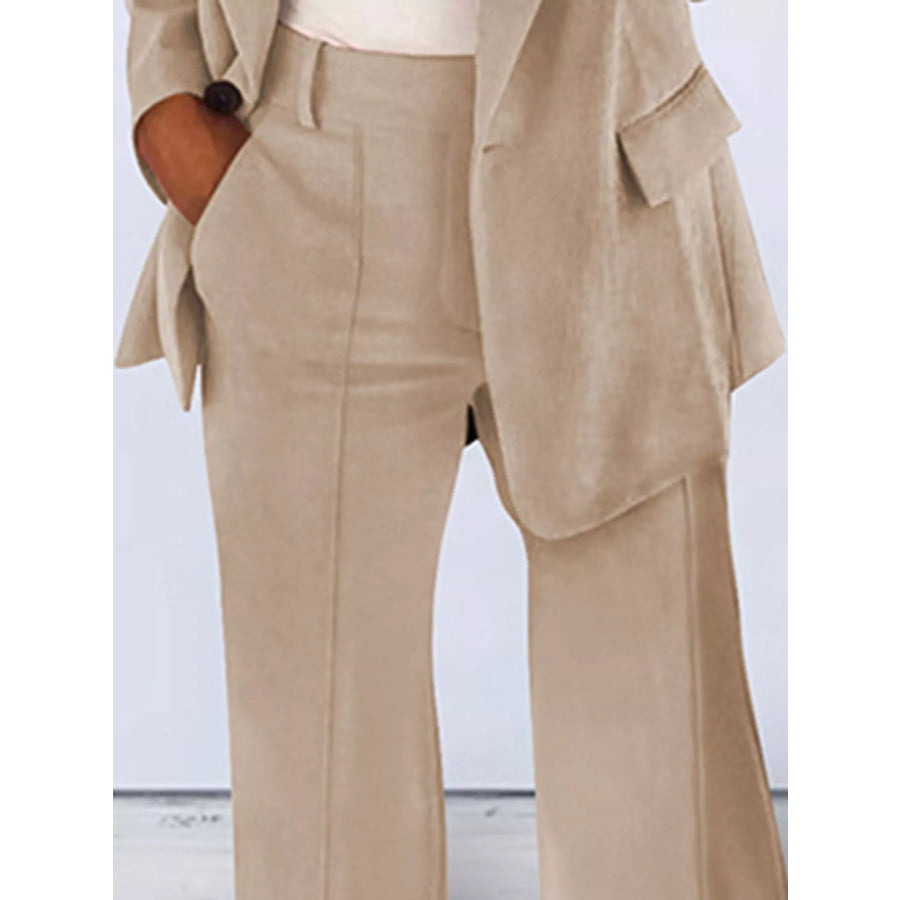 Full Size Lapel Collar Blazer and Pants Set Plus Apparel Accessories