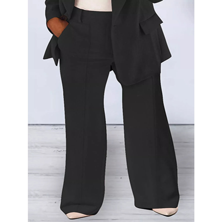 Full Size Lapel Collar Blazer and Pants Set Plus Apparel Accessories
