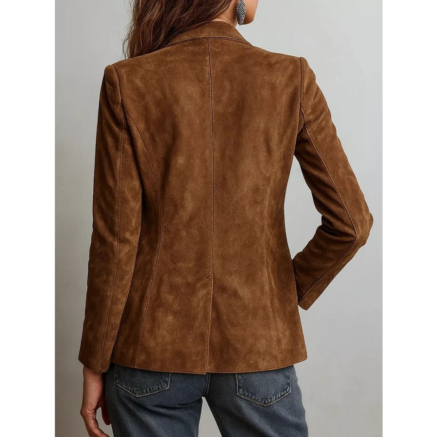 Full Size Lapel Collar Button Up Blazer Plus Apparel and Accessories