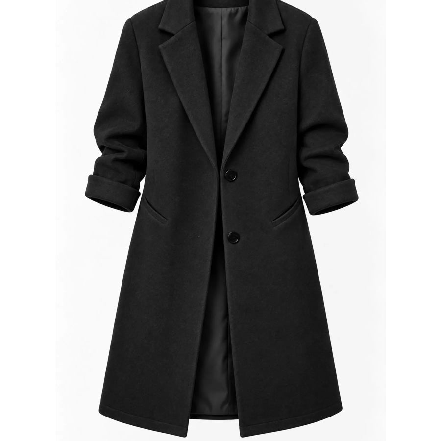Full Size Lapel Collar Button Up Coat Plus Apparel and Accessories