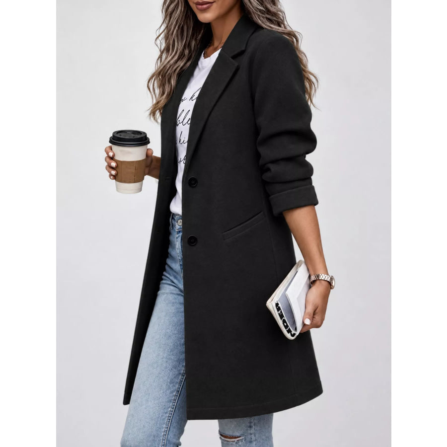 Full Size Lapel Collar Button Up Coat Plus Apparel and Accessories