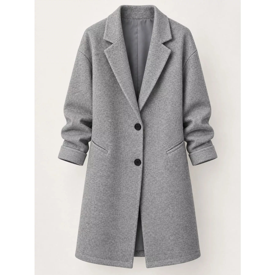 Full Size Lapel Collar Button Up Coat Plus Apparel and Accessories