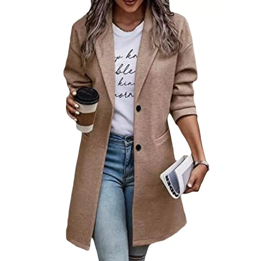 Full Size Lapel Collar Button Up Coat Plus Apparel and Accessories