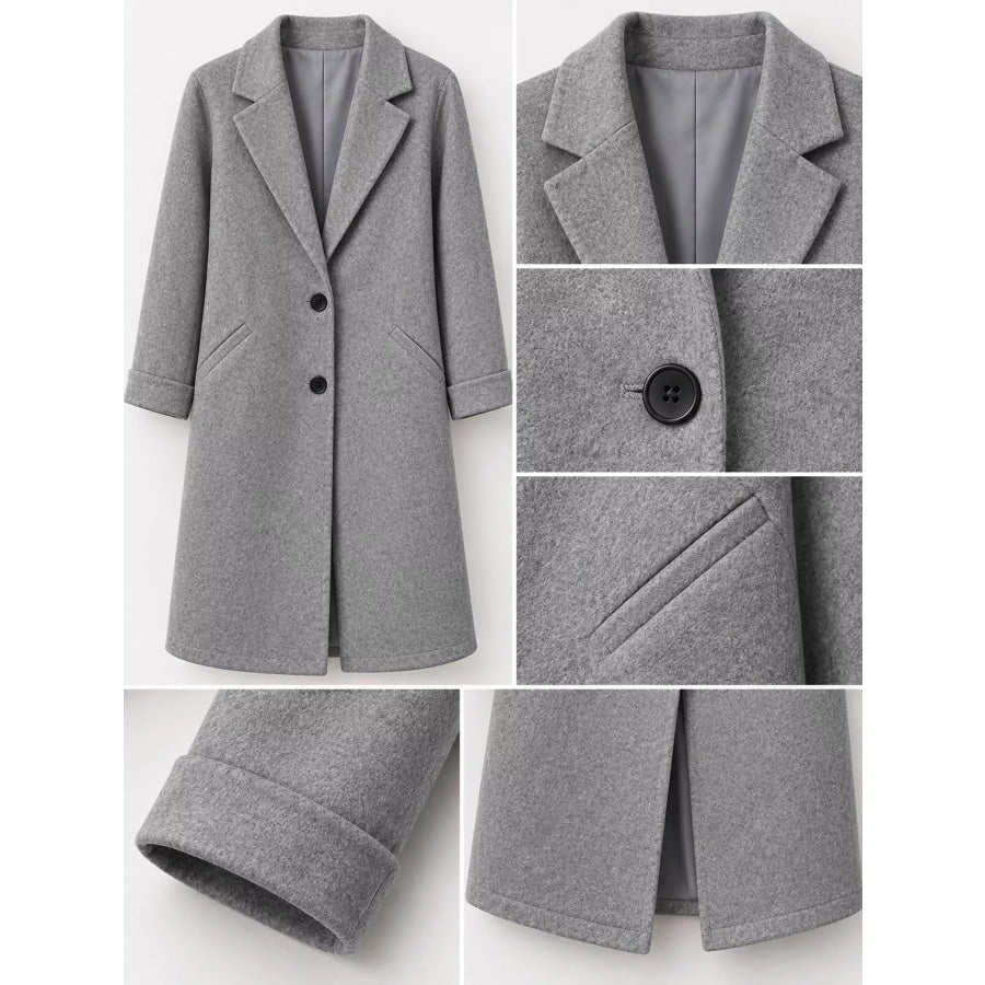 Full Size Lapel Collar Button Up Coat Plus Apparel and Accessories