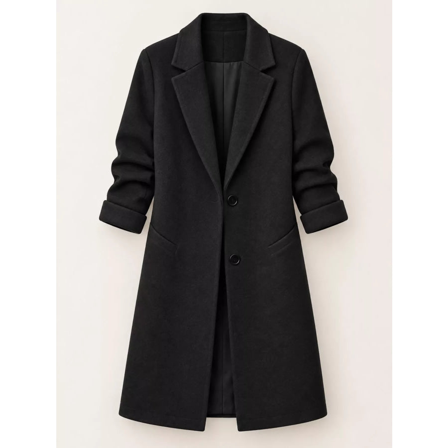 Full Size Lapel Collar Button Up Coat Plus Apparel and Accessories