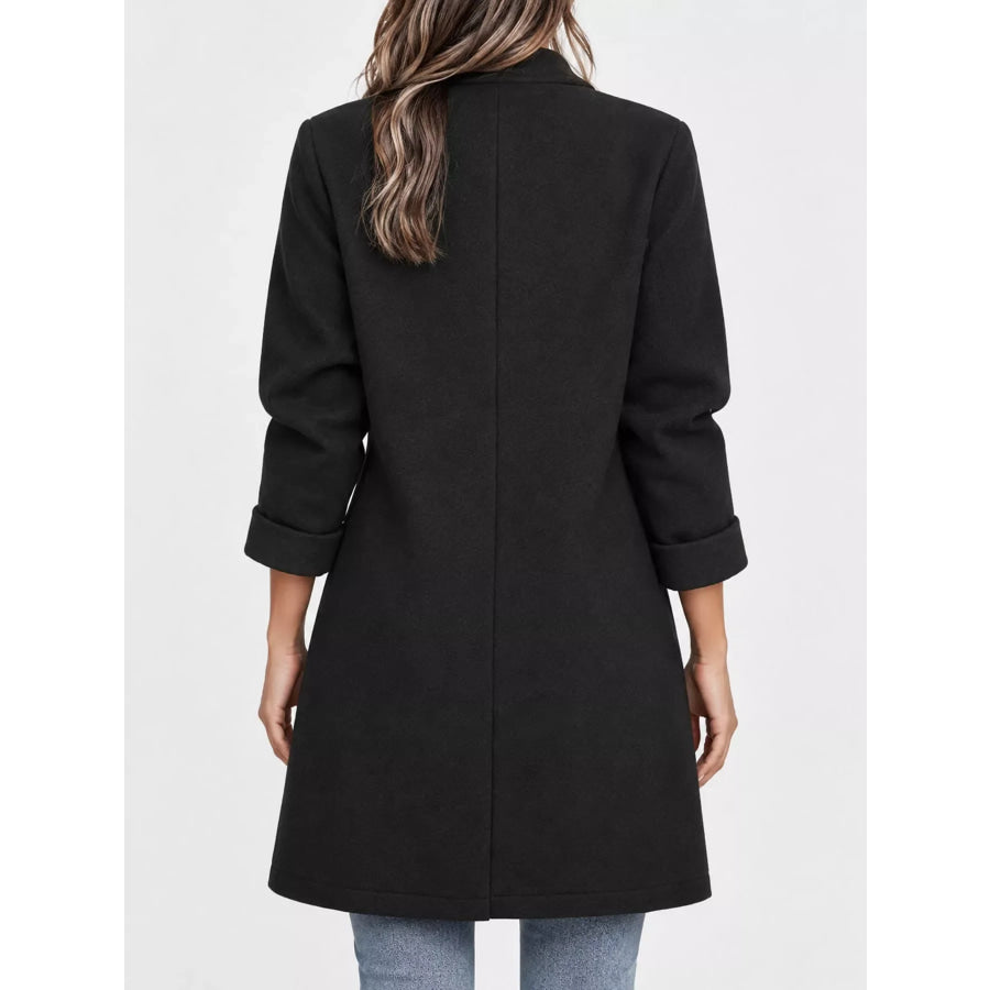Full Size Lapel Collar Button Up Coat Plus Apparel and Accessories