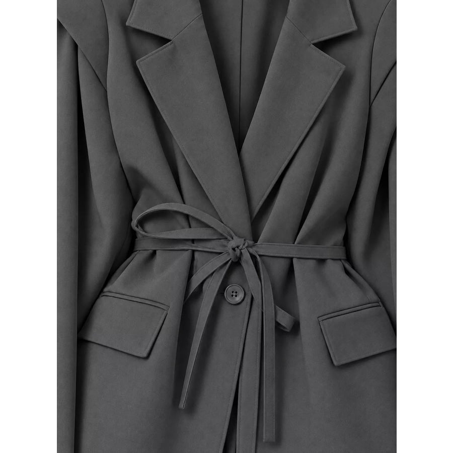 Full Size Lapel Collar Long Sleeve Blazer Plus Apparel and Accessories