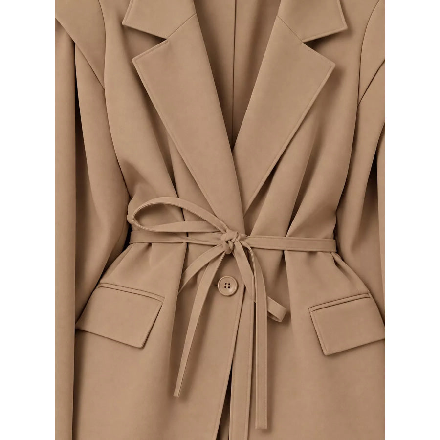 Full Size Lapel Collar Long Sleeve Blazer Plus Apparel and Accessories