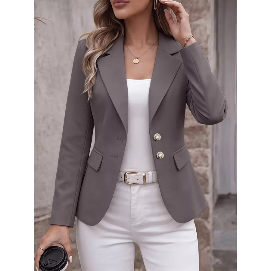 Full Size Lapel Collar Long Sleeve Blazer Plus Apparel and Accessories