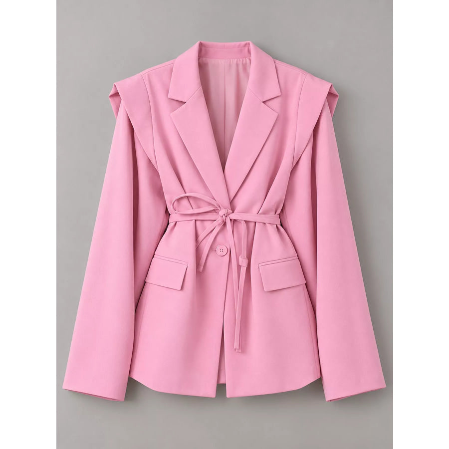 Full Size Lapel Collar Long Sleeve Blazer Plus Apparel and Accessories