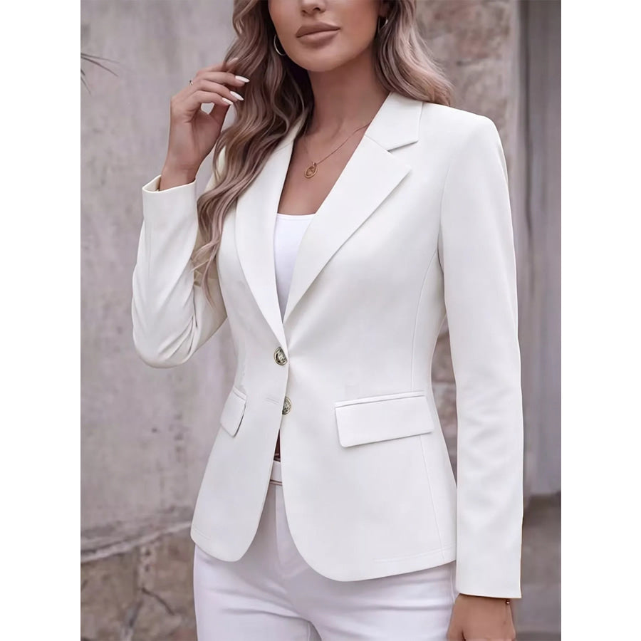 Full Size Lapel Collar Long Sleeve Blazer Plus White / S Apparel and Accessories