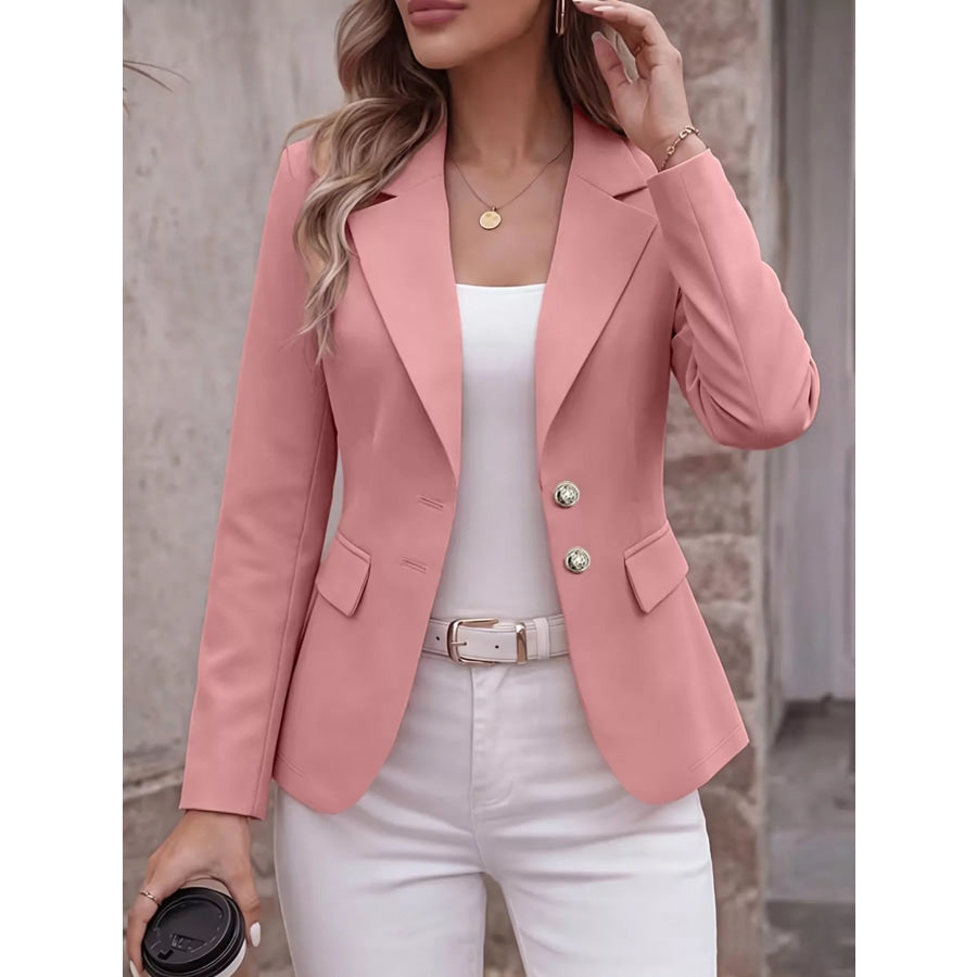 Full Size Lapel Collar Long Sleeve Blazer Plus Apparel and Accessories