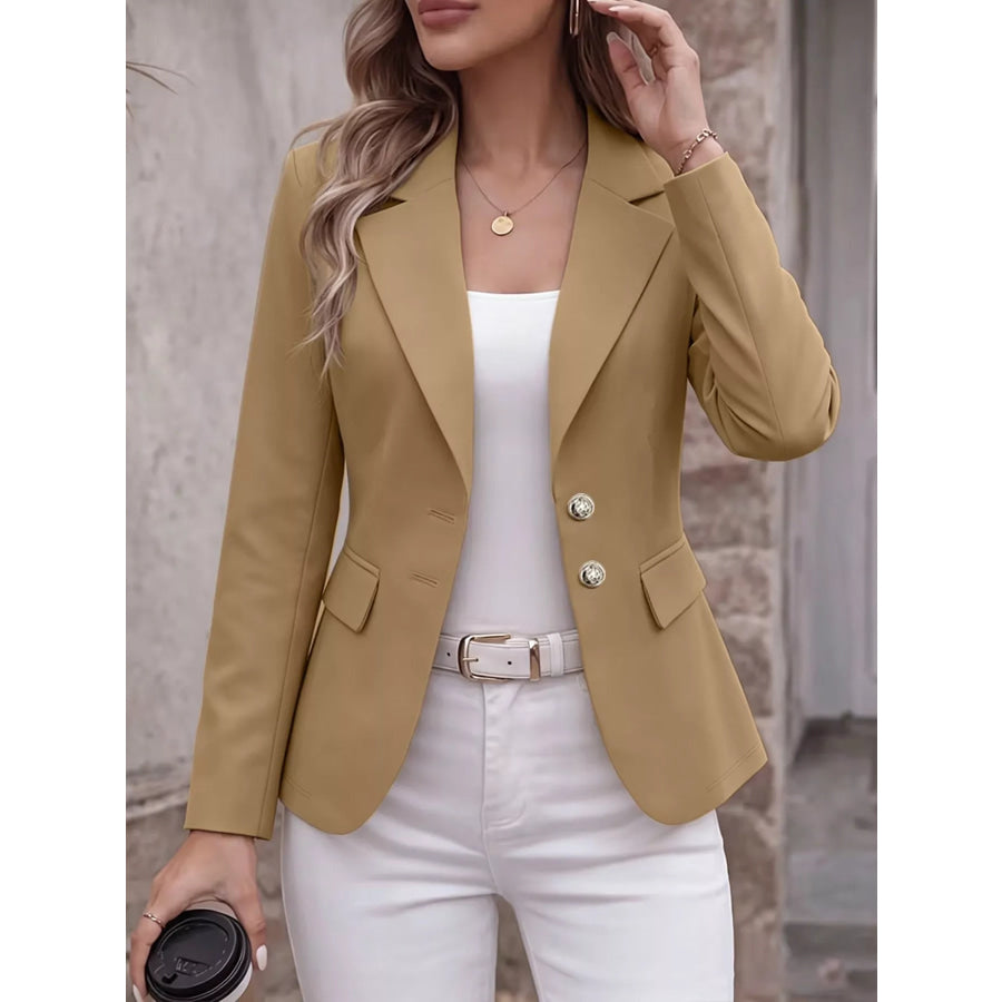 Full Size Lapel Collar Long Sleeve Blazer Plus Apparel and Accessories
