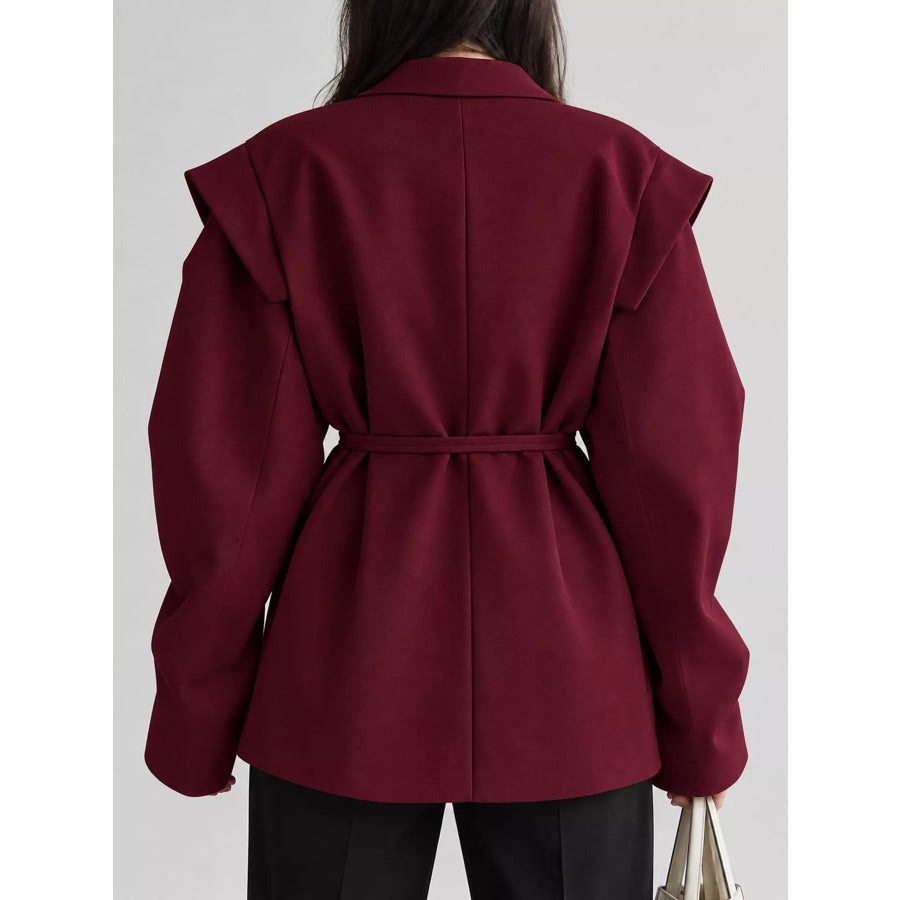 Full Size Lapel Collar Long Sleeve Blazer Plus Apparel and Accessories