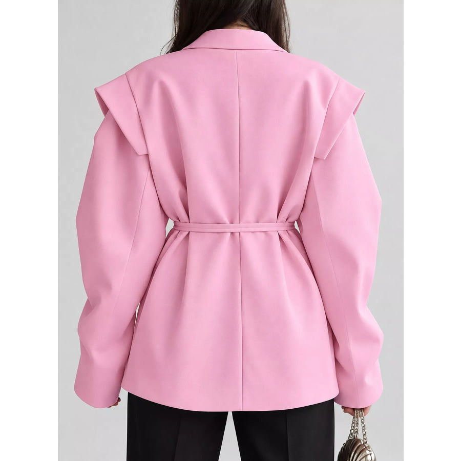 Full Size Lapel Collar Long Sleeve Blazer Plus Apparel and Accessories