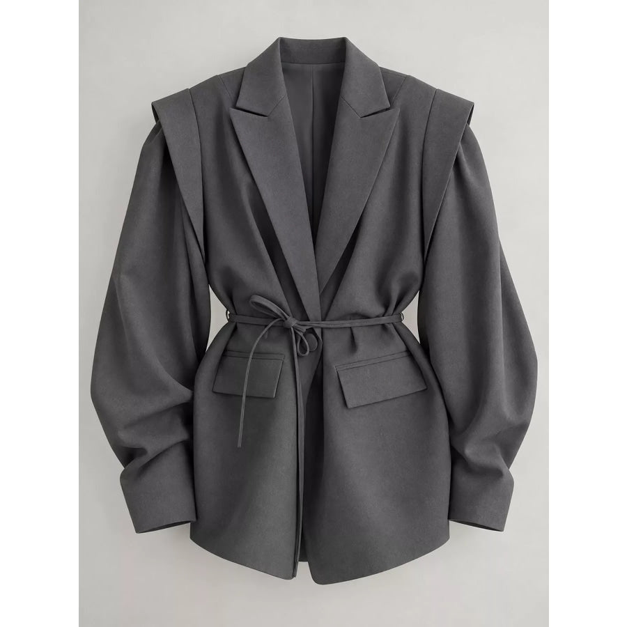 Full Size Lapel Collar Long Sleeve Blazer Plus Apparel and Accessories