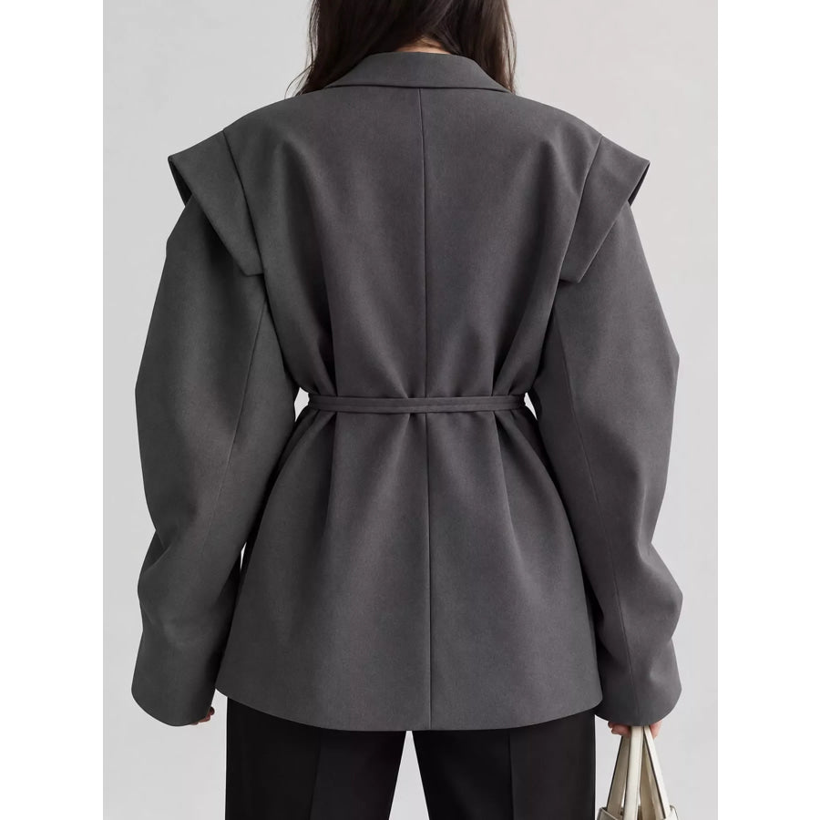 Full Size Lapel Collar Long Sleeve Blazer Plus Apparel and Accessories