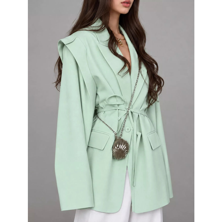 Full Size Lapel Collar Long Sleeve Blazer Plus Apparel and Accessories